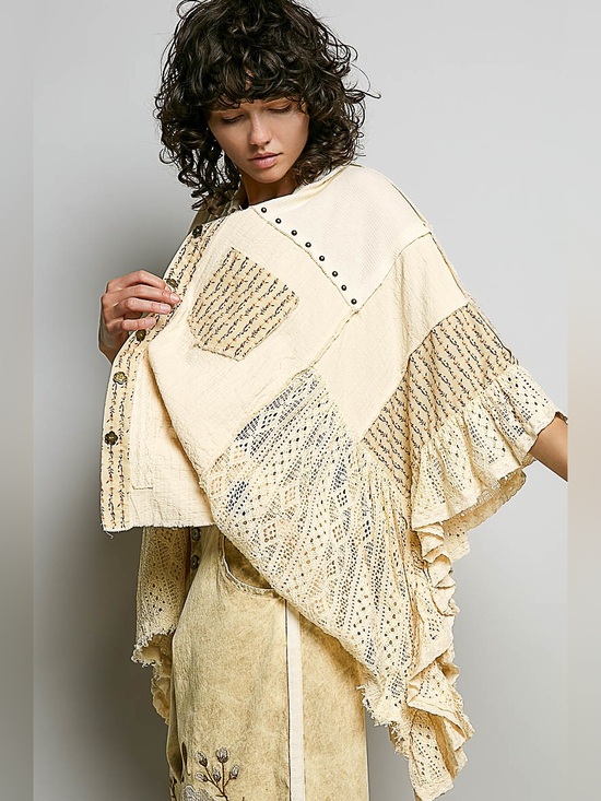 POL Tops - PP16. POL Cream Patchwork Knit Poncho Shrug
